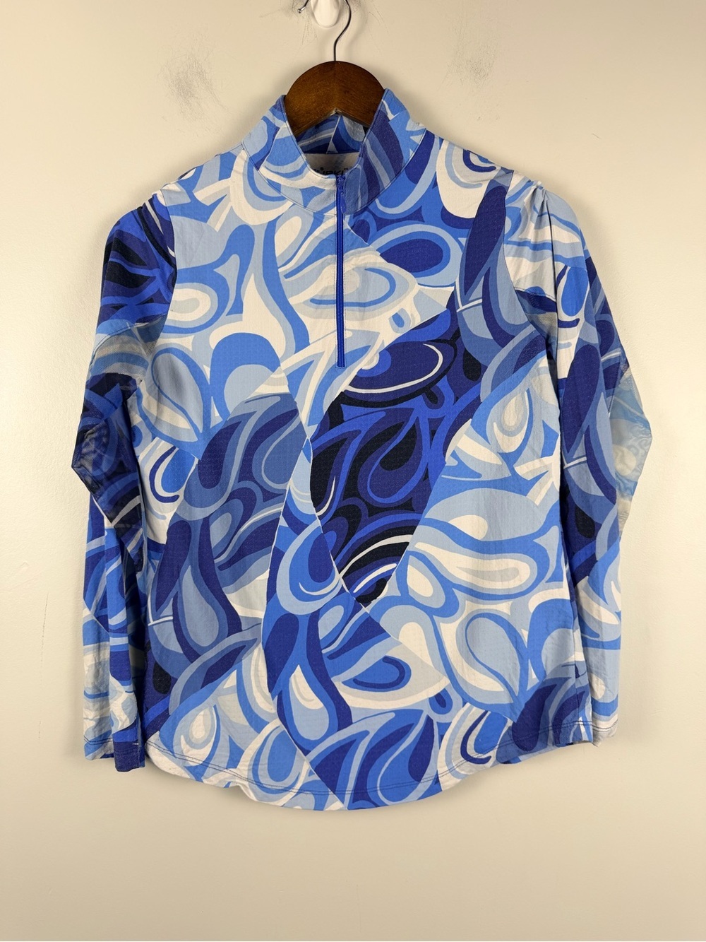 IBKUL blue abstract half zip size small